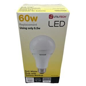 Utilitech LED Soft White Bulb w/ Battery Backup (60w Replacement) 0952508. {106}